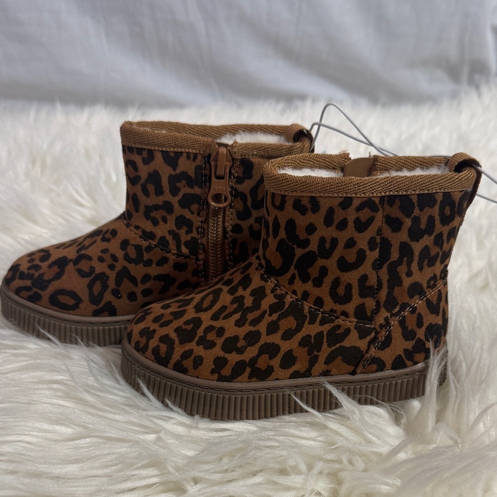 NWT Kids Leopard Print Winter Boots - Brown - Picture 2 of 7